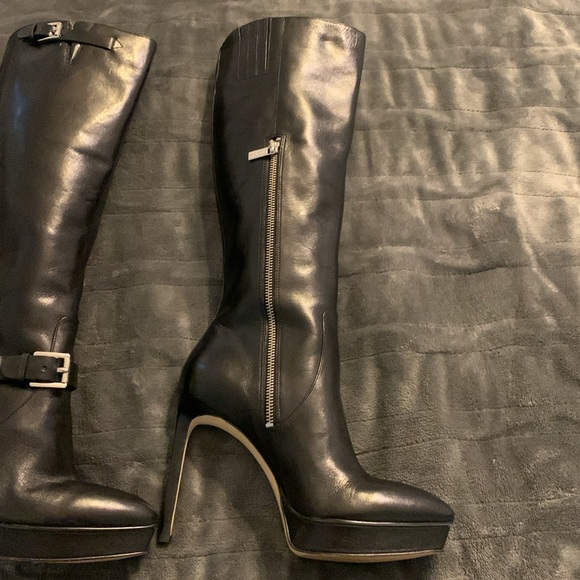 NWOT MICHAEL KORS BLACK PLATFORM STILETTO LEATHER BOOTS - Picture 17 of 17